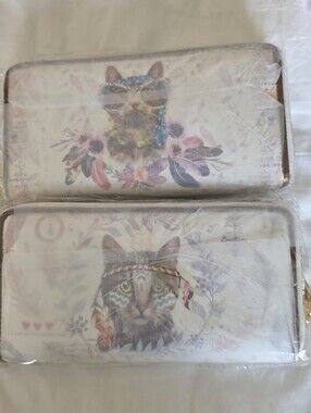 Cat Portrait Zip-Around Wristlet Clutch in Pastel Floral Listing X2 In Pictures